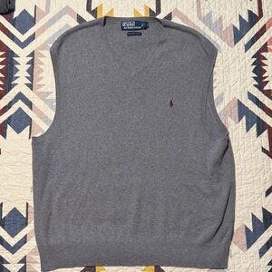 Polo by Ralph Lauren Men's Heather Gray V-Neck Sweater Vest with Burgundy Pony